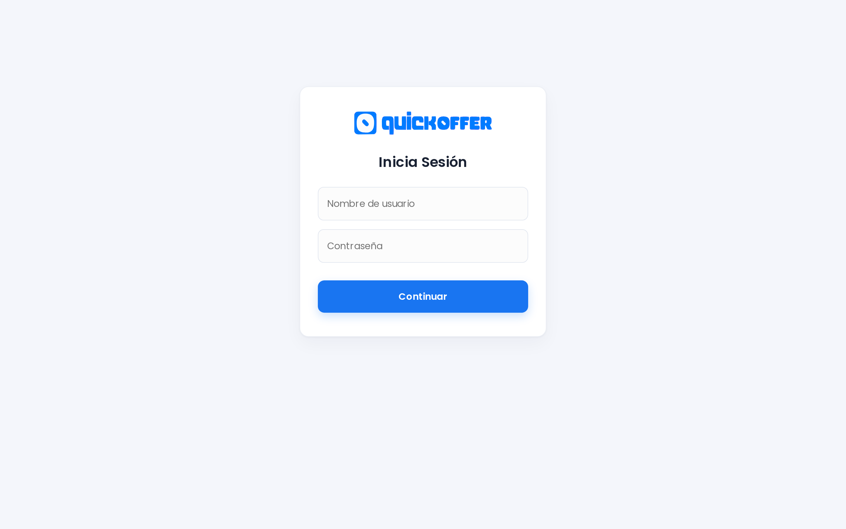 Pantalla de inicio de sesión de QuickOffer