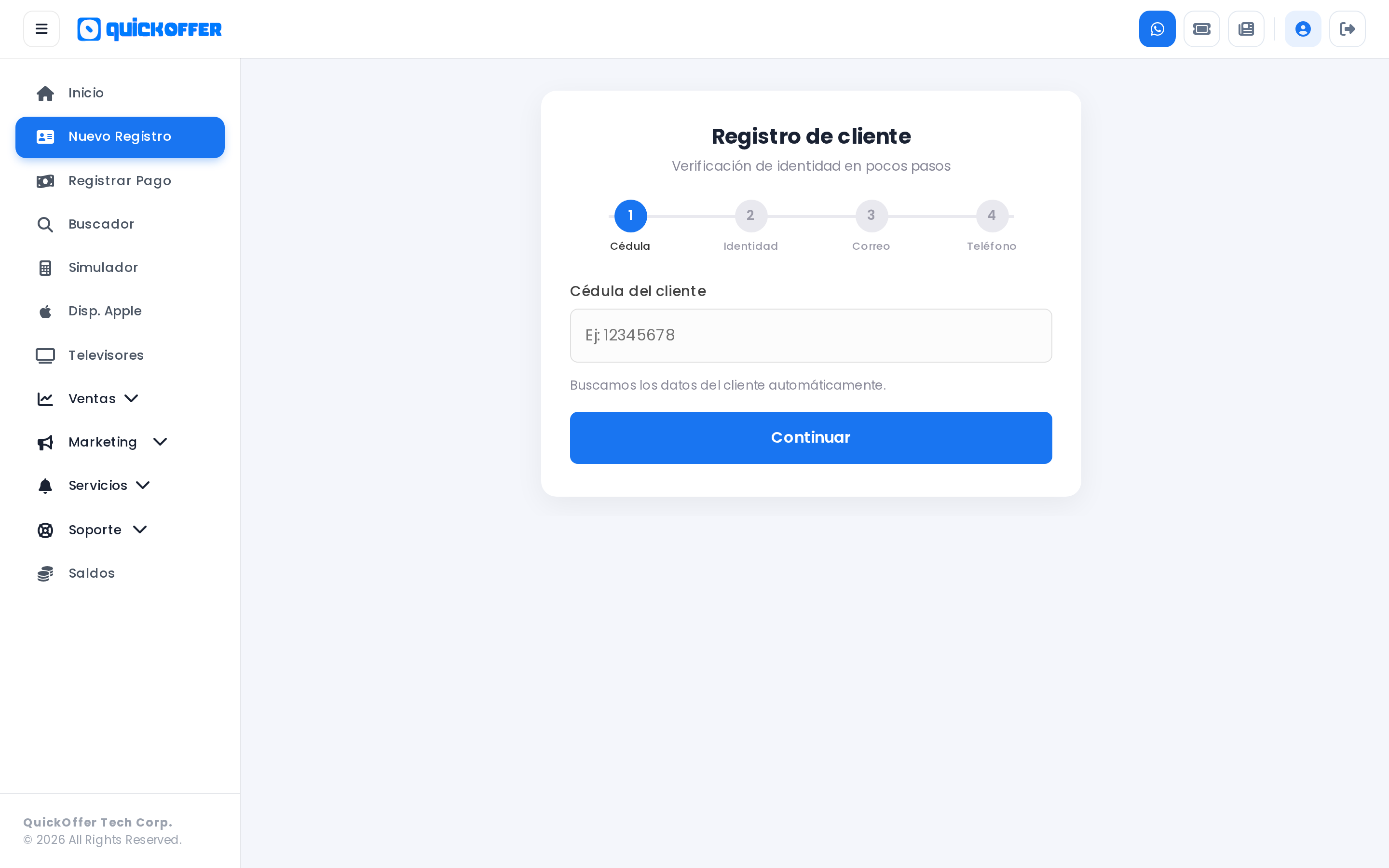 Wizard de registro de cliente